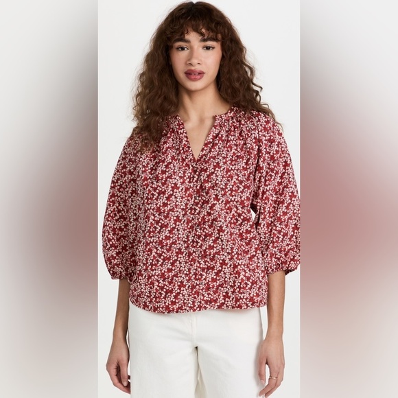 APIECE Apart Mitte Top Floral Blouse Red flowers Patterned Poplin Cotton Organic - Picture 1 of 12